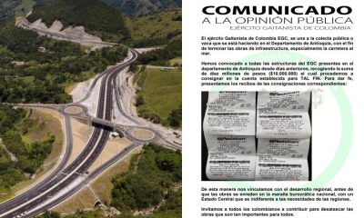 El Clan del Golfo se une a la causa de obras 4G en Antioquia con donación millonaria
